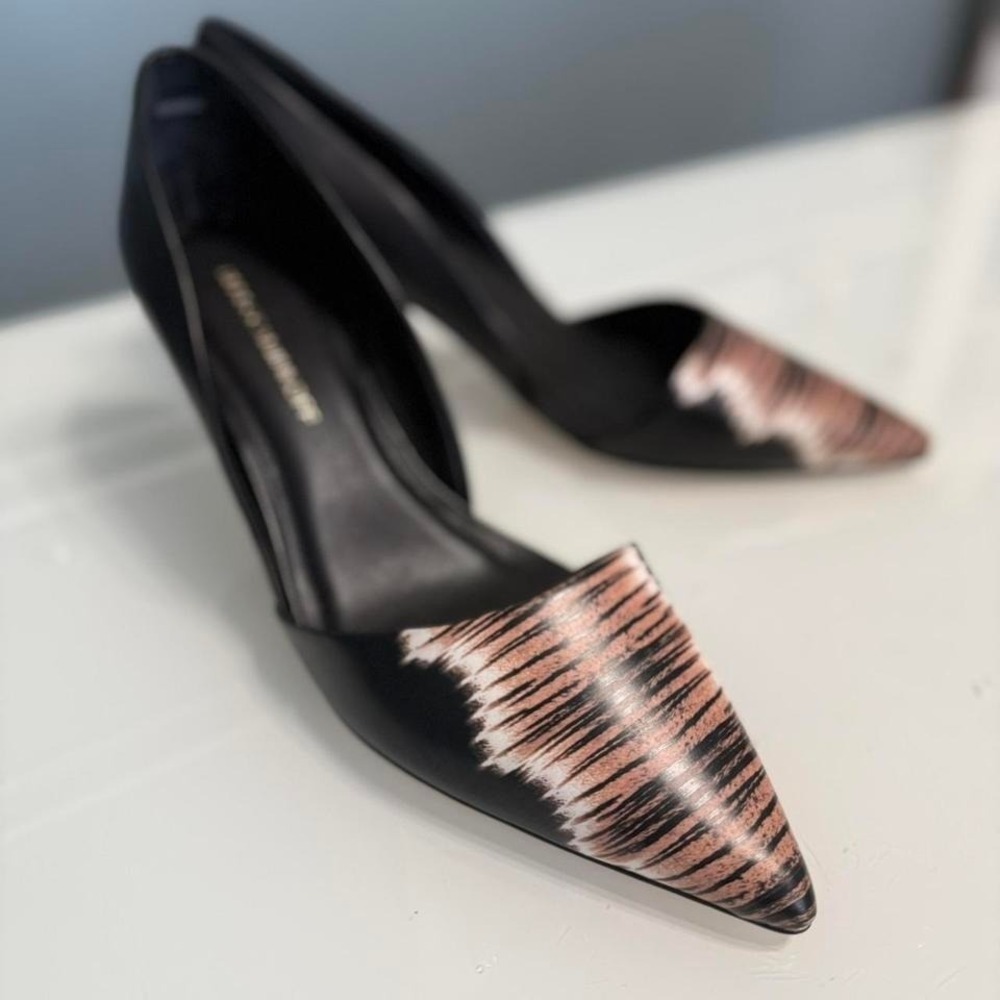 Rebecca Minkoff Pointed Toe Heels | Black + Blush Graphic | 9.5M